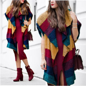 Alice + Olivia | Muriel Striped Virgin Wool Oversized Shawl Vest, Sz M/L